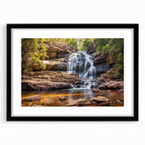 Extra large abstract art print of vibrant, colorful textured scenery on a black framed canvas, ideal for living room decor.