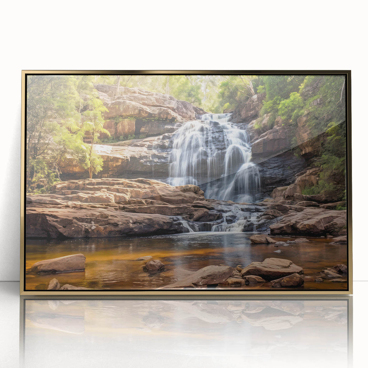 Framed acrylic print of a West Virginia landscape in muted earth tones, ideal for nursery wall art.