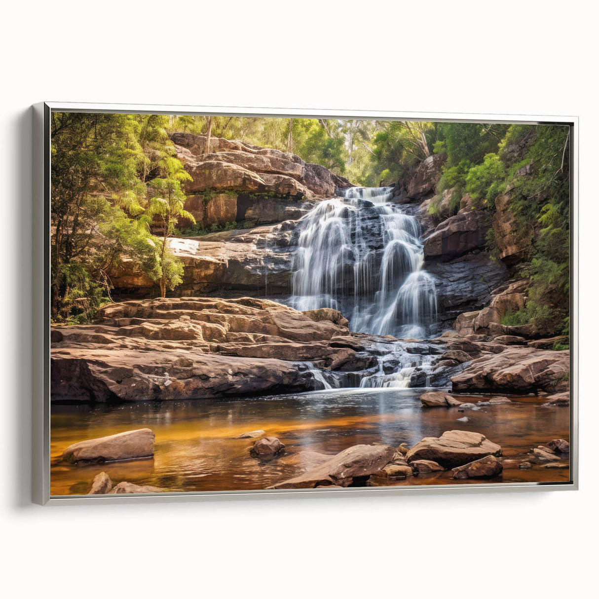 Framed canvas featuring a vintage-style landscape art painting of West Virginia, with muted earth tones.