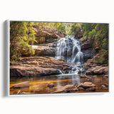 Vintage poster art of West Virginia scenery in colorful hues on a large framed canvas, suitable for living room decor.