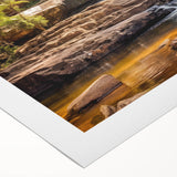 Art deco poster featuring a stylized West Virginia landscape in muted green and blue tones on a rolled canvas.