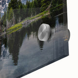 Large abstract wall art of Grand Tetons in muted earth tones on acrylic glass, ideal for dining room ambiance.