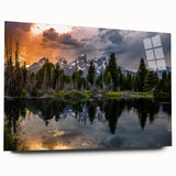 Acrylic print of Grand Tetons scenery in muted earth tones, ideal for bedroom or dining room art.