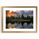 Extra large wall art depicting the Grand Tetons in Wyoming, with textured abstract elements, framed in gold.
