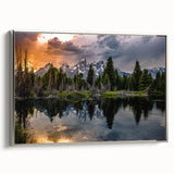 Framed canvas of Grand Tetons landscape art painting featuring muted earth tones, ideal for enhancing a living room or study.