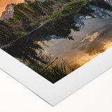 Art deco poster of Grand Tetons landscape in muted earth tones on rolled canvas, suitable for dining room decor.