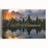 Black and white stretched canvas of the Grand Tetons, ideal for kitchen wall art.