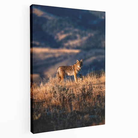Yellowstone National Park landscape on stretched canvas with vivid green and blue tones, suitable for kitchen wall art.