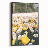 Black and white vintage poster art on canvas, depicting a spring landscape, ideal for bedroom decor.
