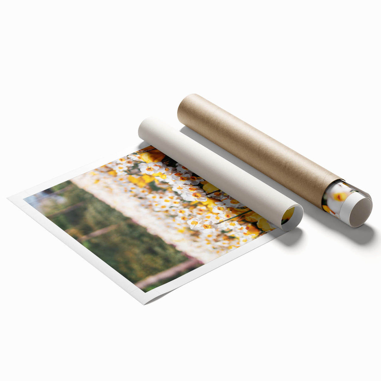 Extra large rolled print featuring spring floral art in soft pastel colors, ideal for classy bathroom wall art.