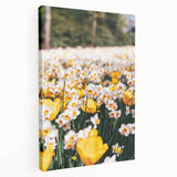 Spring-themed abstract art on stretched canvas featuring soft green and pink tones, suitable for kitchen wall art.