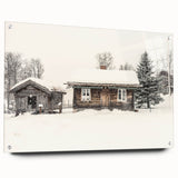 Large abstract wall art depicting a winter scene in muted blue and white tones on acrylic glass.