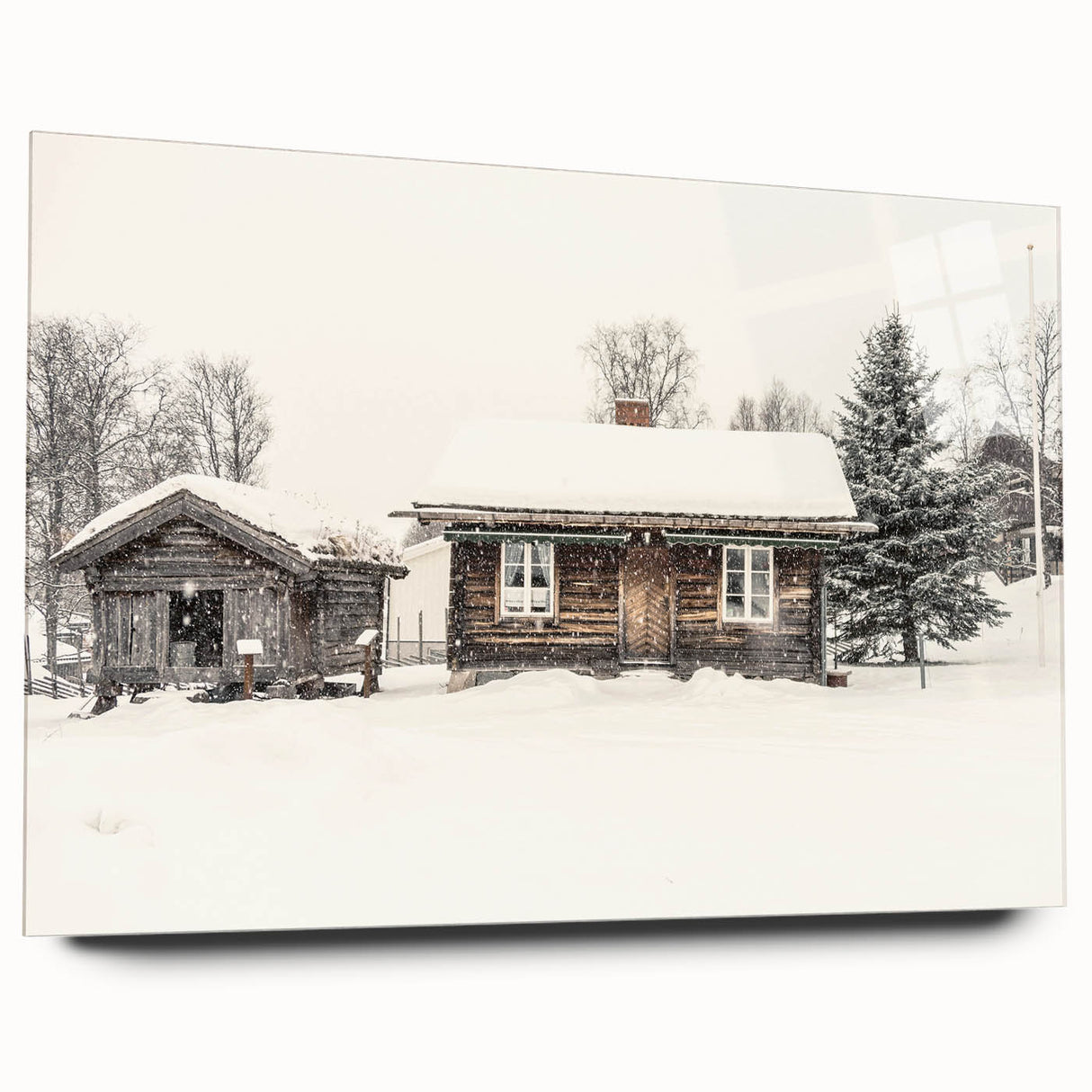 Winter-themed large abstract wall art on acrylic glass, featuring cool blue and white tones.