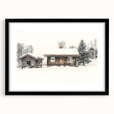 Abstract art print featuring textured swirls in vibrant winter colors on a large canvas, framed in black.
