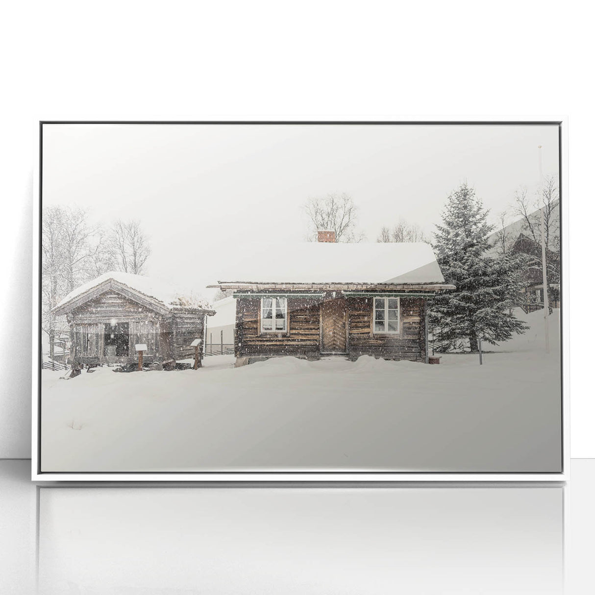 Art deco poster depicting a stylized winter scene in muted blue and white tones, framed acrylic, ideal for nursery wall art.