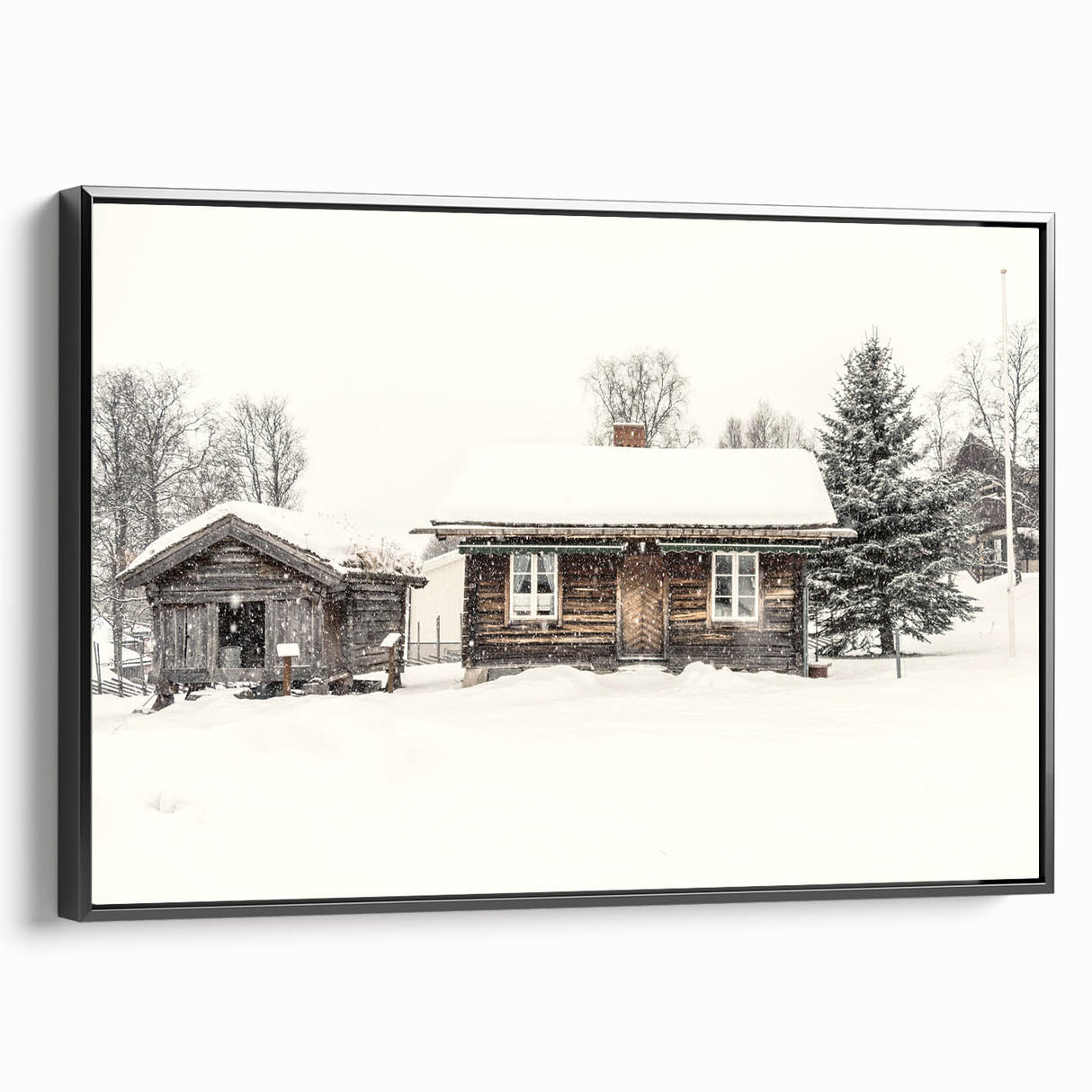 Black and white landscape art painting on framed canvas depicting a winter scene, suitable for bedroom wall decor.