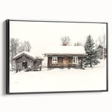 Black and white landscape art painting on framed canvas depicting a winter scene, suitable for bedroom wall decor.