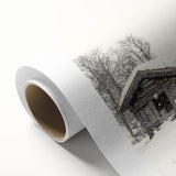 Art Deco poster of a winter scene in muted blue and white tones on rolled canvas, ideal for nursery wall art.