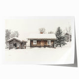 Winter-themed floral art on rolled print with subdued blue and white tones, suitable for dining room or bathroom decor.