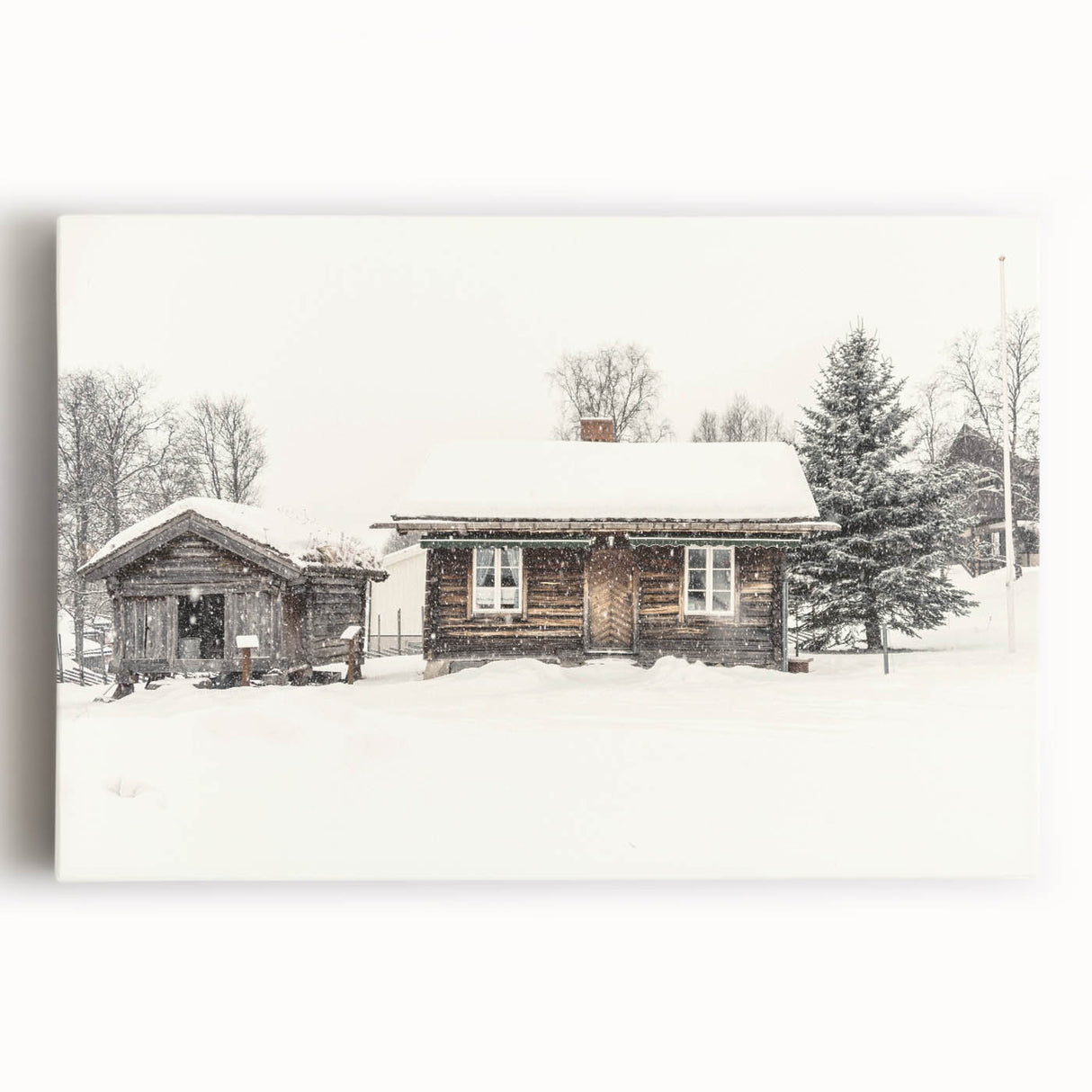 Winter tree landscape in black and white on large stretched canvas, suitable for kitchen wall art.