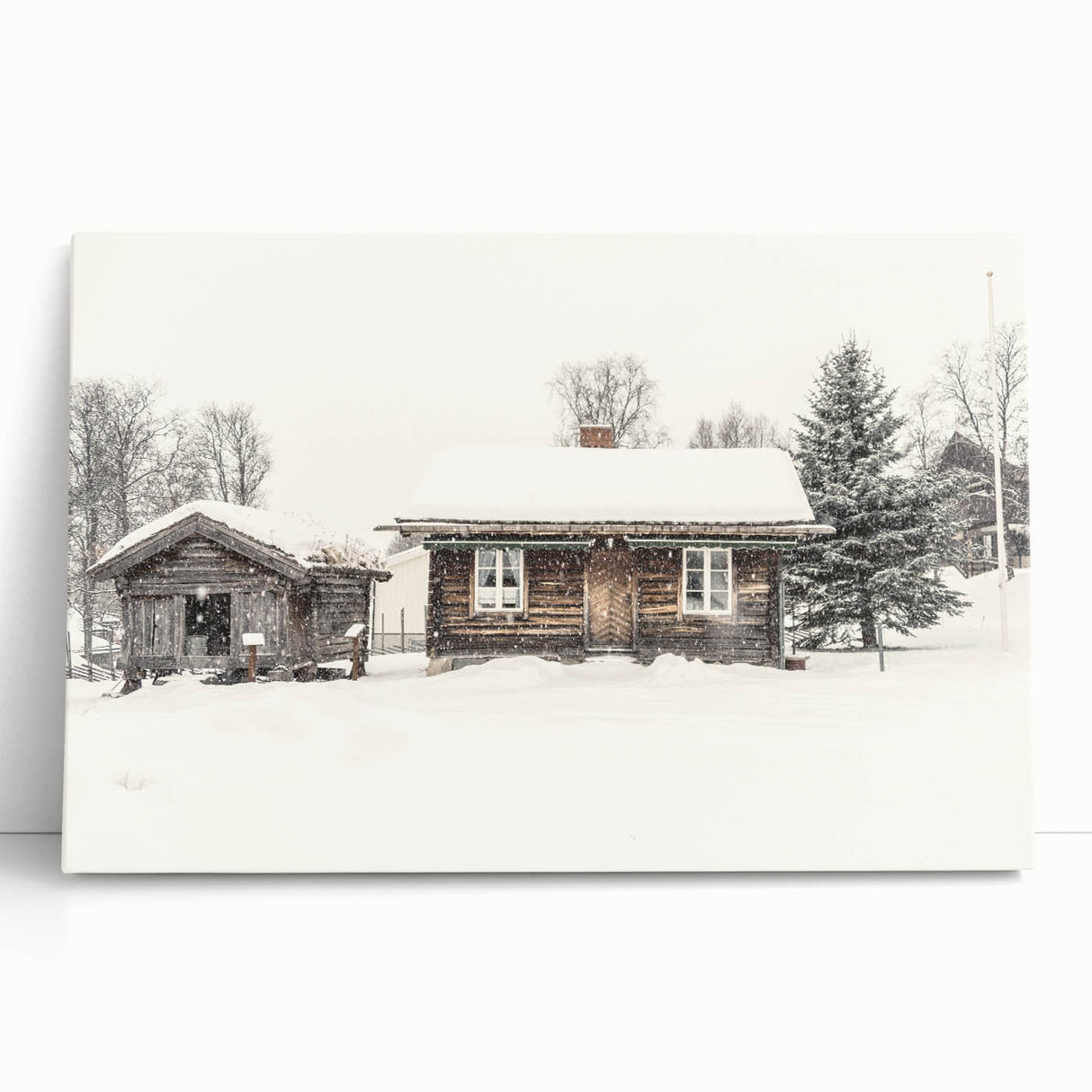 Winter tree landscape in black and white on large stretched canvas, ideal for kitchen wall art or bedroom decor.