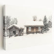 Winter scene with bare trees on stretched canvas, utilizing muted gray and blue tones, ideal for kitchen wall art.