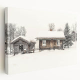 Winter scene with bare trees on stretched canvas, utilizing muted gray and blue tones, ideal for kitchen wall art.