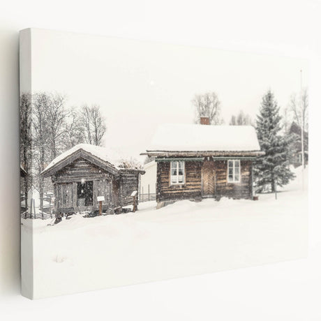 Winter scene with bare trees on stretched canvas, utilizing muted gray and blue tones, ideal for kitchen wall art.
