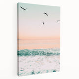 Large abstract painting in cool blues and greens on stretched canvas, ideal for kitchen wall art.