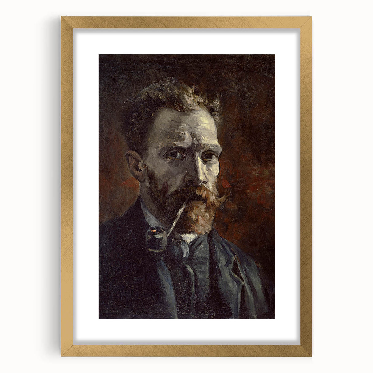Abstract art print in gold frame, featuring swirling blue and yellow tones, ideal for bedroom or dining room decor.