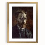 Abstract art print in gold frame, featuring swirling blue and yellow tones, ideal for bedroom or dining room decor.