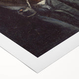 Art deco poster featuring a geometric pattern in muted gold and navy tones on a rolled canvas.