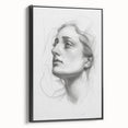 Abstract figurative canvas artwork framed in black, showcasing vibrant colors and fluid shapes, ideal for contemporary home decor, viewed from the side.