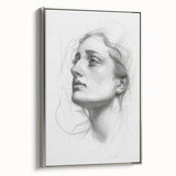Framed abstract figurative canvas artwork showcasing elegant silver tones, set against a white background, perfect for modern decor and enhancing interior spaces.