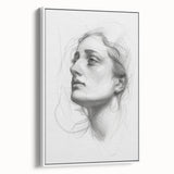 Abstract figurative framed canvas art in a sleek white frame, showcasing vibrant colors and dynamic shapes, ideal for modern interior decor or artistic enhancements.