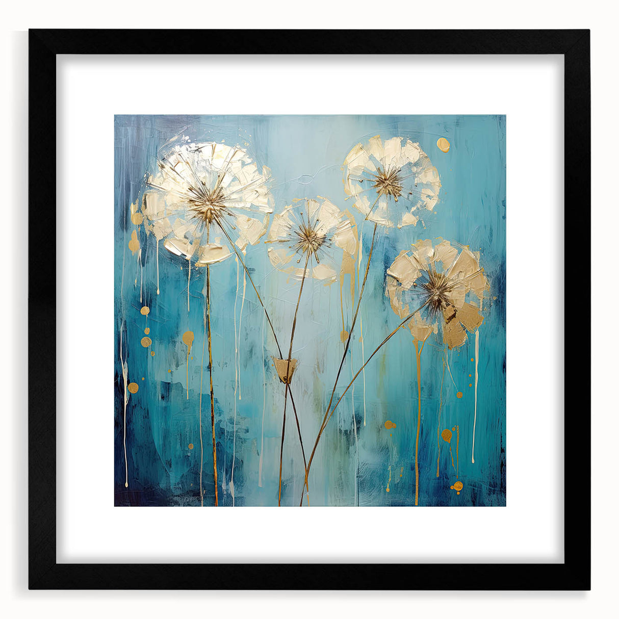 Abstract floral art frame with a black mat, showcasing vibrant colors and intricate details, perfect for modern home decor and interior design accents.