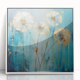 Framed acrylic artwork featuring an abstract floral design in vibrant colors, showcasing intricate details and a modern aesthetic, perfect for contemporary decor.