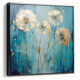 Framed canvas artwork showcasing an abstract floral design in vibrant colors, set against a sleek black frame, ideal for modern home decor. The piece adds a touch of elegance and artistic flair to any space.