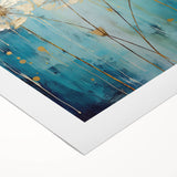 Abstract floral design on rolled canvas showcasing vibrant colors of pink, blue, and yellow, perfect for modern home decor, packaged securely for delivery.