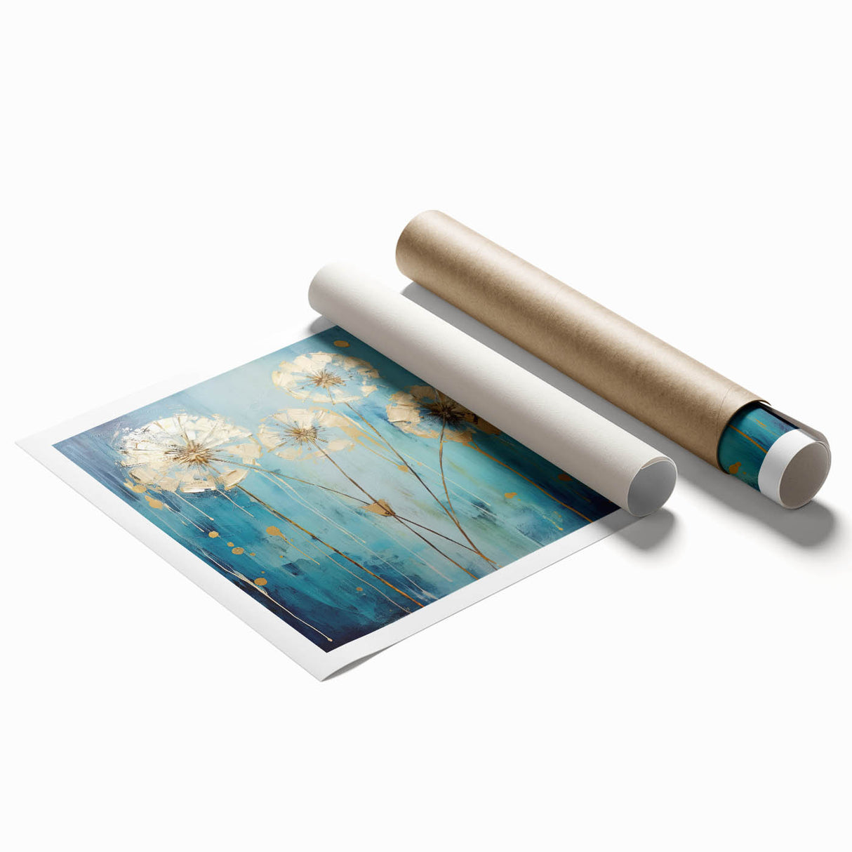 Vibrant abstract floral design printed on high-quality rolled canvas, showcasing bold colors and intricate patterns, perfect for modern home decor. Packaged securely in a protective tube.