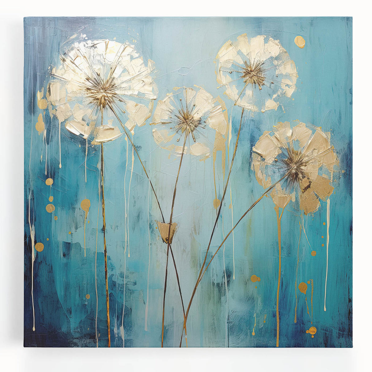 Vibrant abstract floral design on stretched canvas, showcasing bold colors and intricate patterns, ideal for modern home decor or art enthusiasts.