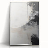 Framed abstract minimalist wall art in silver acrylic, showcasing geometric shapes and soft color gradients, ideal for modern home decor.