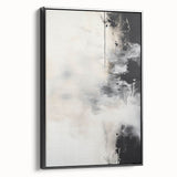Abstract minimalist wall art featuring a black frame and canvas design with smooth lines and geometric shapes, perfect for modern home decor.