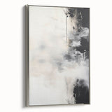 Framed canvas wall art in a minimalist abstract design, showcasing elegant silver tones and sleek lines, ideal for modern home decor and artistic enhancement.