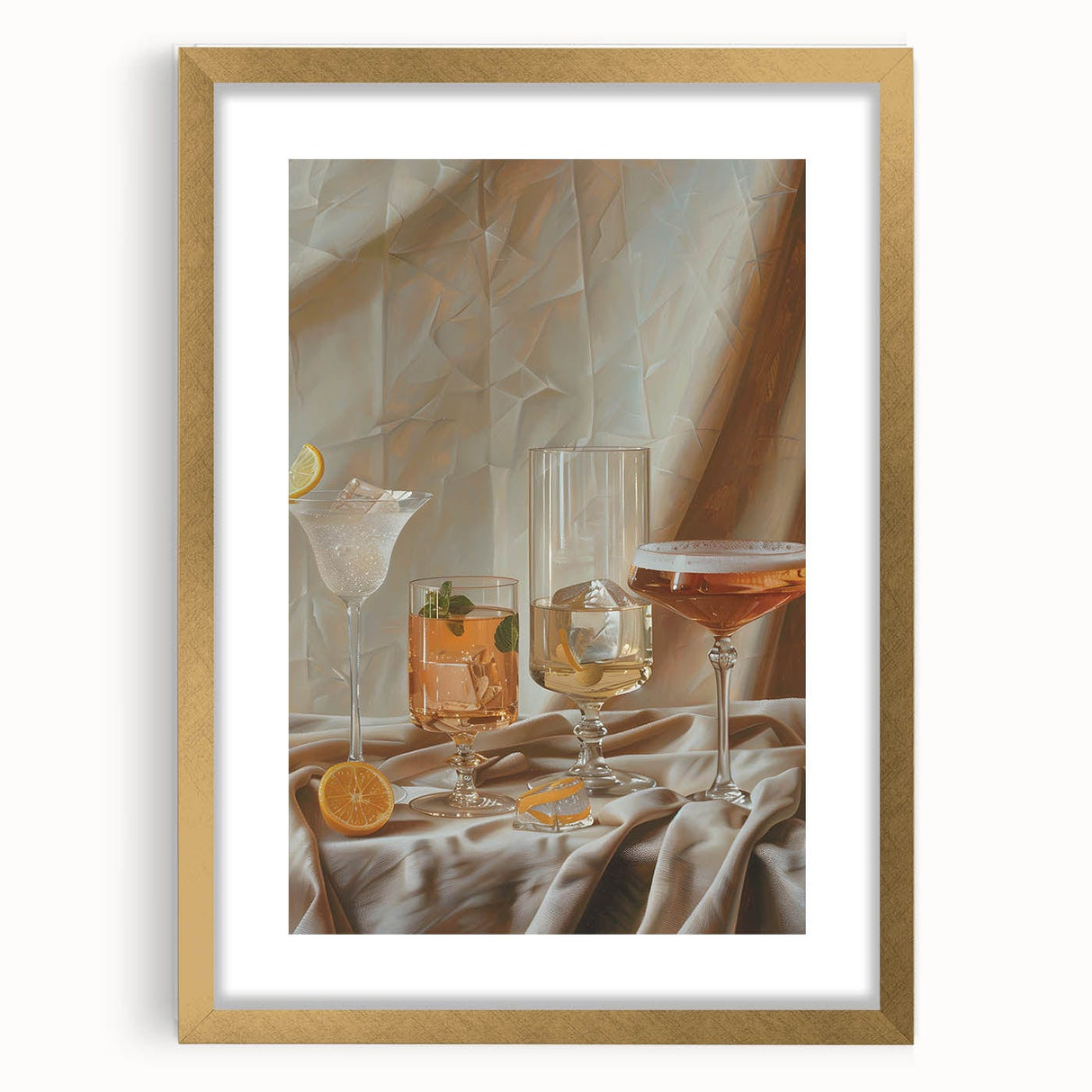 Textured abstract art print in earth tones, framed in gold, ideal for bedroom wall decor.