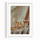 Abstract art print featuring swirling shades of blue and white, framed with a white mat.