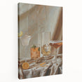 Large stretched canvas featuring a colorful abstract design of food and drinks, ideal for kitchen wall art.
