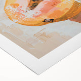 Art deco poster featuring an assortment of colorful fruits on a rolled canvas, suitable for dining room wall art.