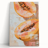 Black and white photo of assorted fruits on stretched canvas, ideal for kitchen wall art.