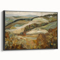 Black and white framed canvas featuring a vintage landscape painting, ideal for bedroom wall decor.